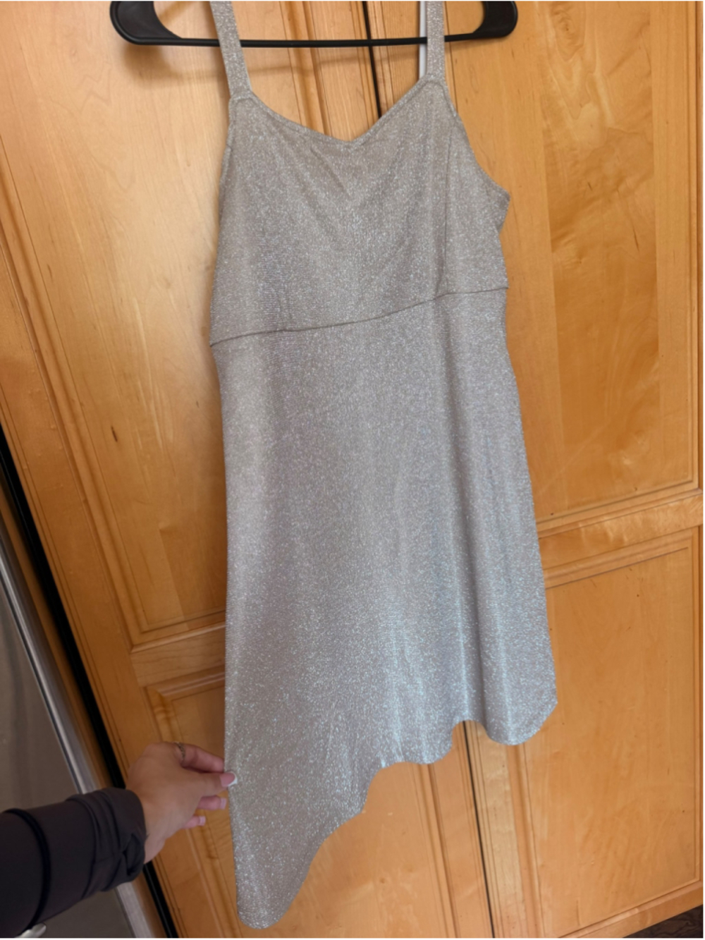 Justice Girls Silver Glitter Metallic Cami Skater Dress – Size XL 16/18